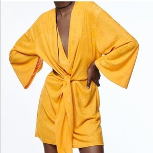 Zara Yellow Jacquard Mini Robe Summer Dress